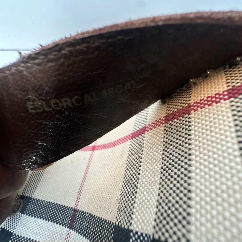 Burberry women’s Brown Leather thong Espadrille Wedge Slide sandals S:38 (7.5-8) - Picture 9 of 12